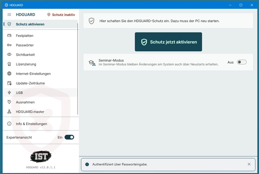 Neue HDGUARD-13-Konfiguration im Windows-11-Stil, heller Modus