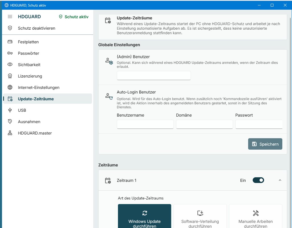 Einstellungen für Update-Zeiträume in HDGUARD 13
