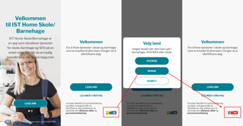 Bildet viser innloggingssiden med svensk flagg, med pil som viser at man trykker på dette og deretter endrer til norsk,